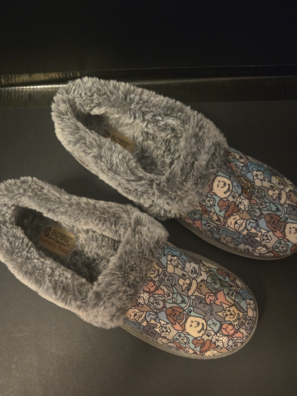 Skechers BOBS Gray Plush Memory Foam Slippers
